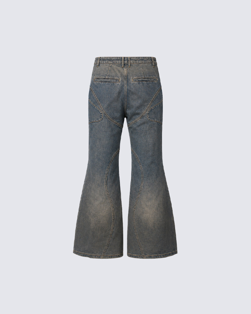 KIIKIO Punk Grommet Panel Flared Jeans