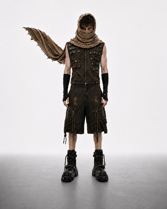 KIIKIO Retro-Style Distressed Metal-Rivet Versatile Vest