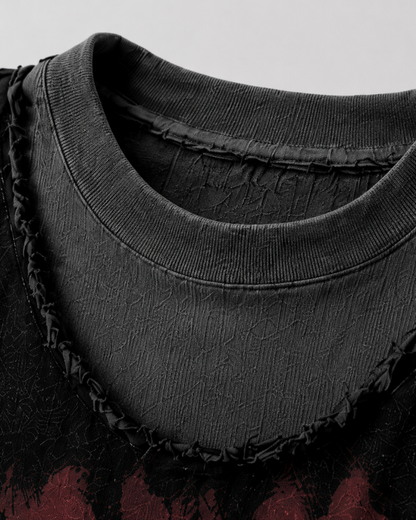 Two-Tone Raw Edge Patchwork Layered Long Sleeve Tee
