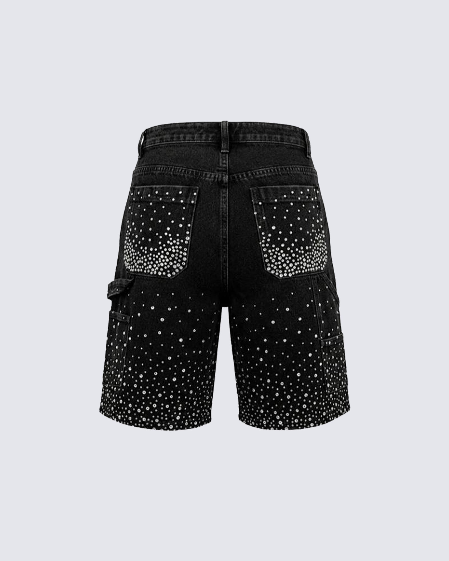KIIKIO High Street Firework Rhinestone Denim Shorts