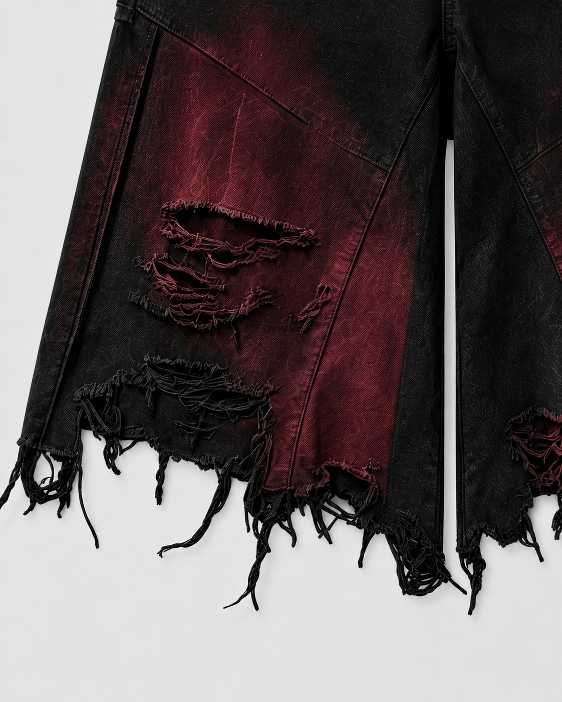 KIIKIO Red Washed Distressed Denim Shorts