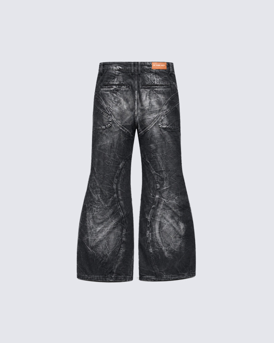 KIIKIO Punk Grommet Panel Flared Jeans
