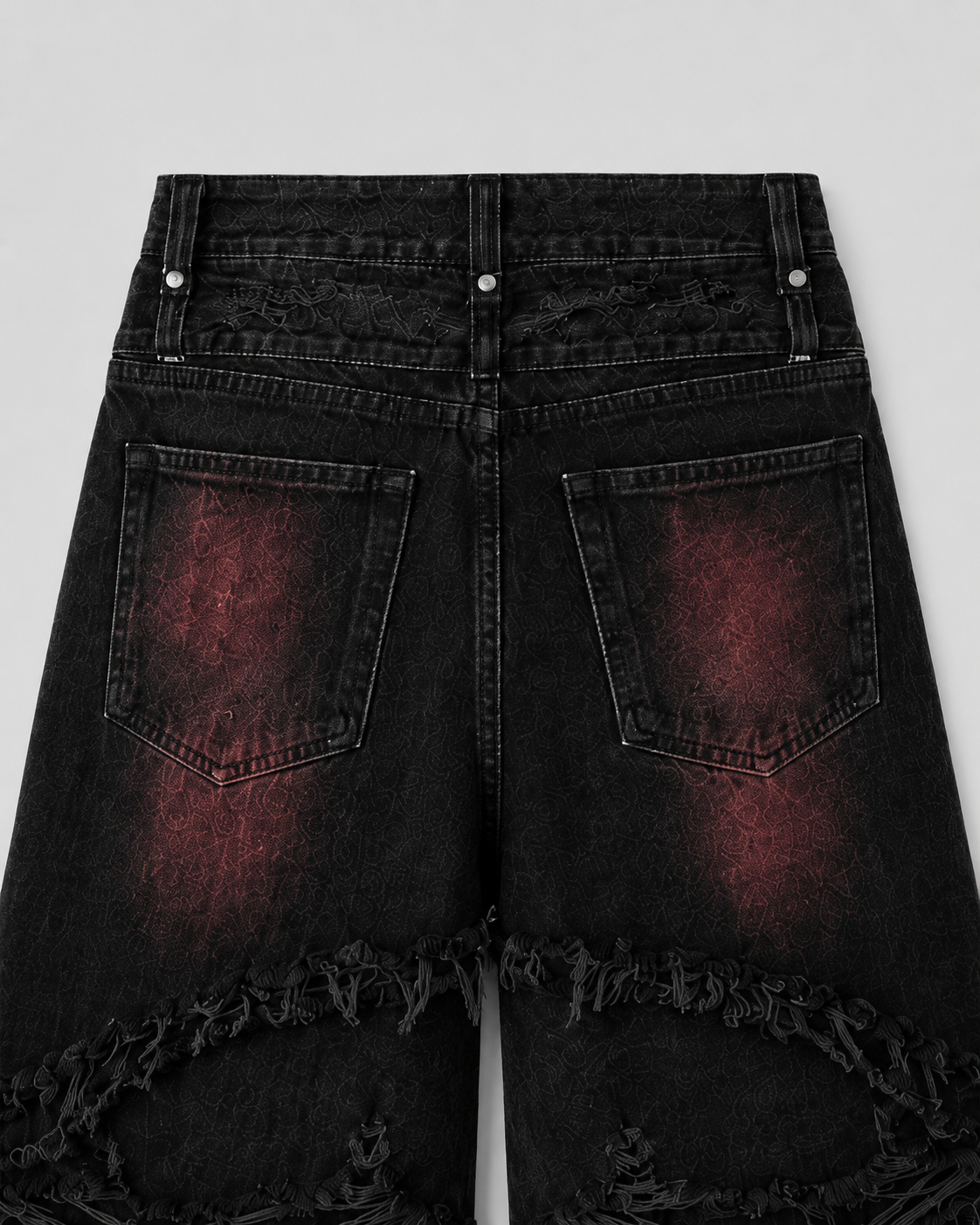 KIIKIO Gradient Red Frayed Cargo Wide Leg Denim Pants