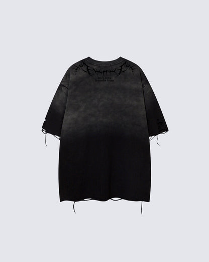 American-Style Distressed Washed Thorn Print Short-Sleeved T-Shirt