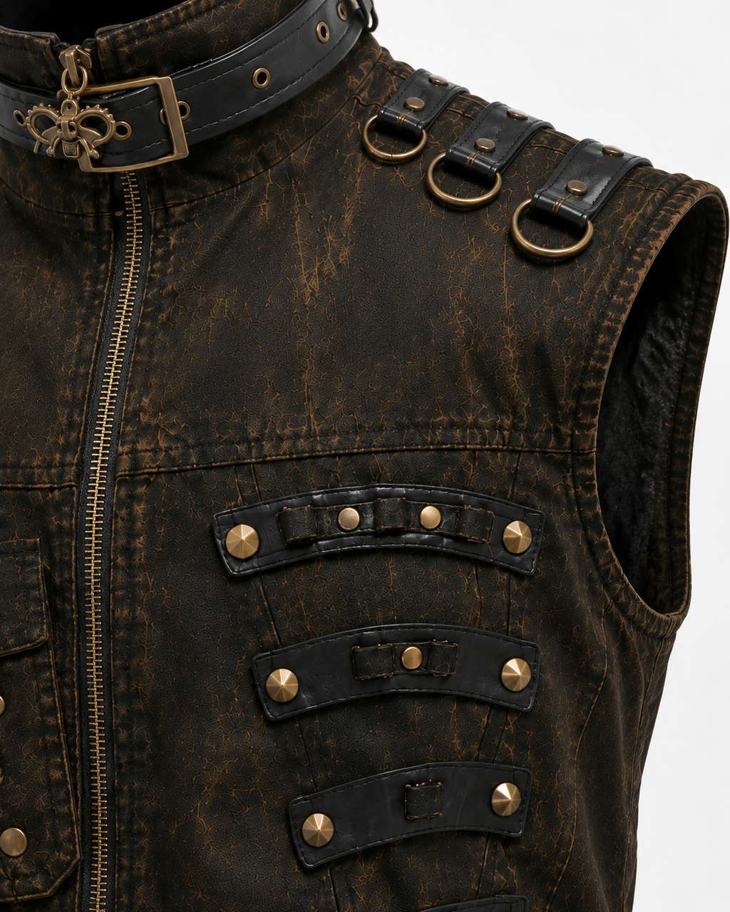 KIIKIO Retro-Style Distressed Metal-Rivet Versatile Vest