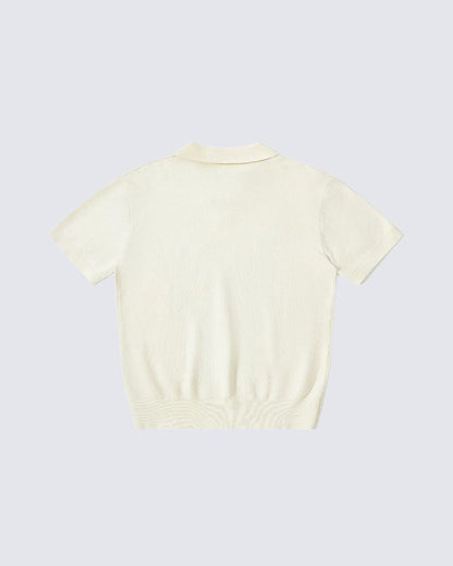 American Street Style Retro Pegasus Print Polo Collar Top