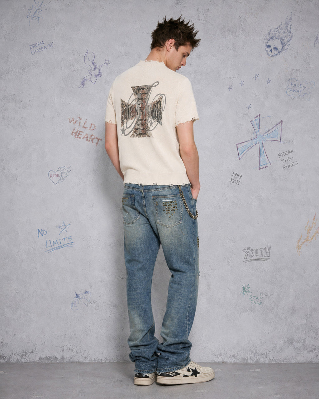 American Retro Cross Print Short-Sleeved Shirt