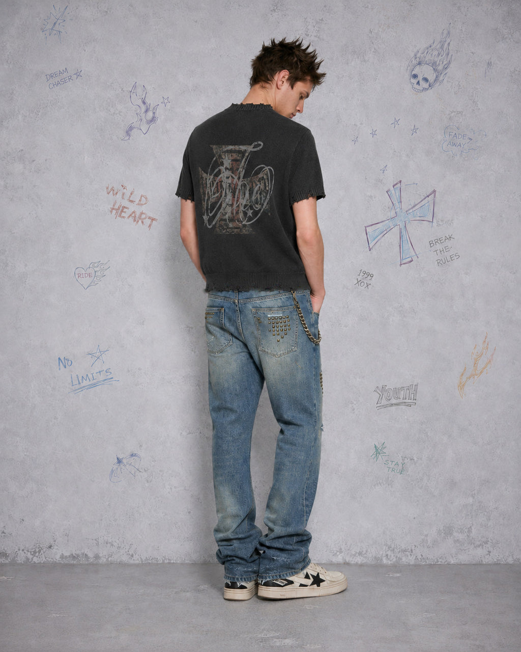American Retro Cross Print Short-Sleeved Shirt