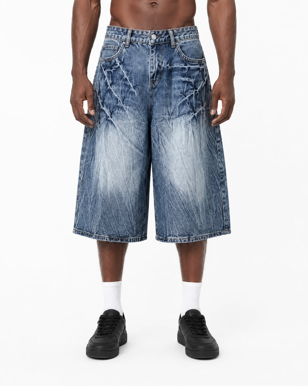 KIIKIO Vintage-Style Lightning-Pattern Cropped Denim Pants
