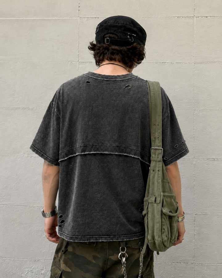 KIIKIO American-Style Distressed High-Street T-Shirt