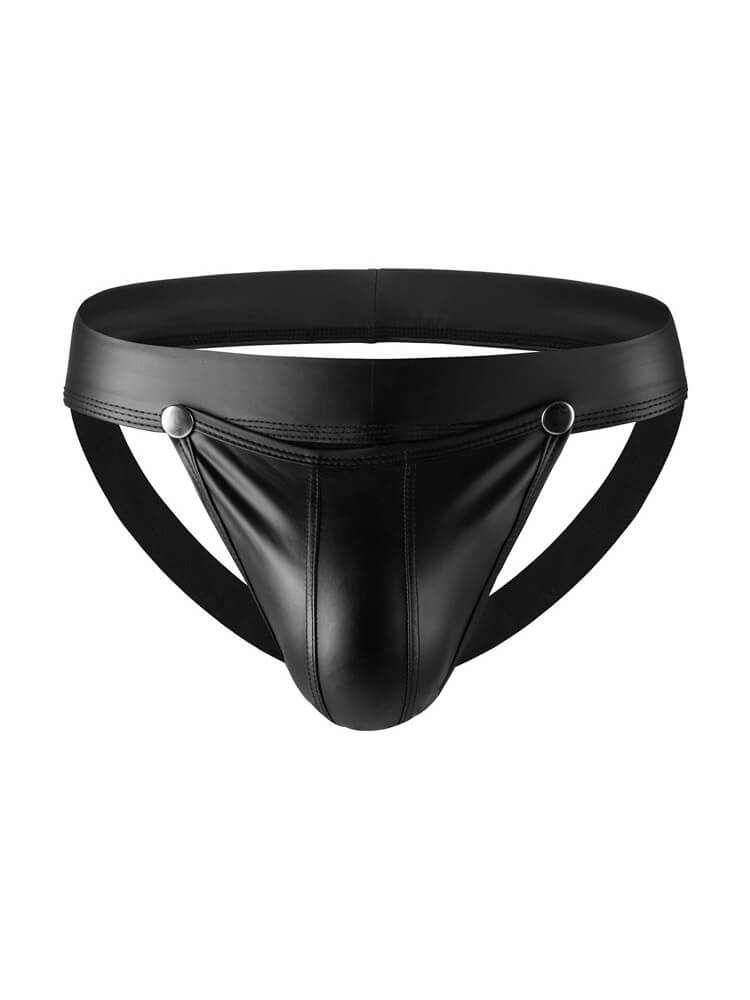 Men's Sexy Low-Rise Black Patent Leather Thong
