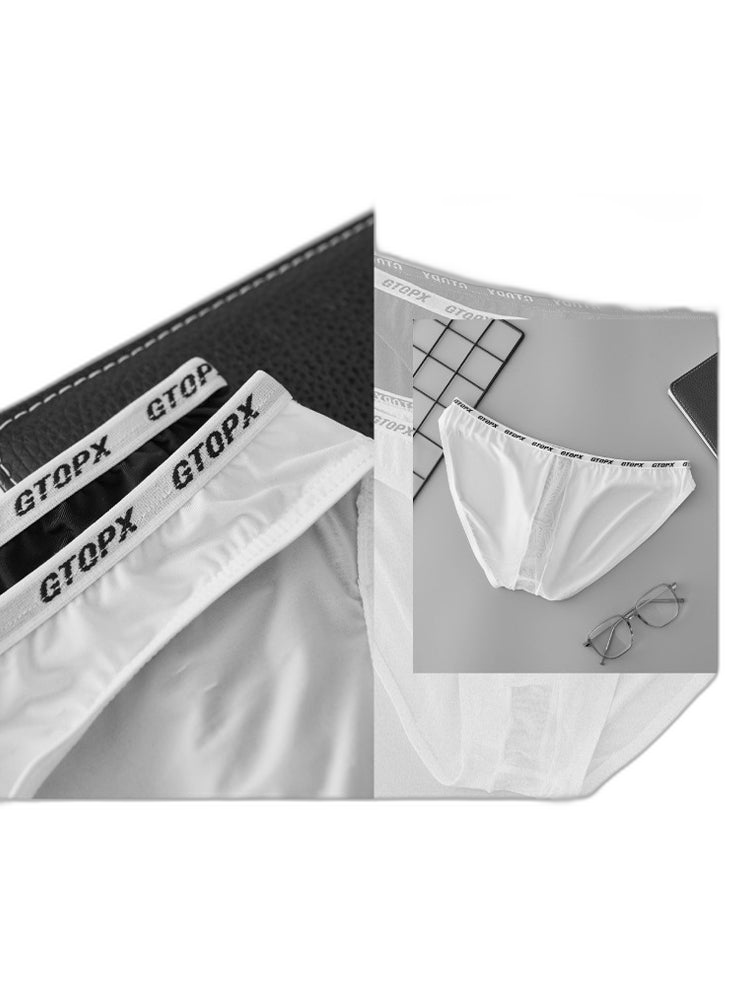 2 Pack Men's Low-Rise Sporty Ice-Silk Bikini with Mesh Front and U-Contour Pouch