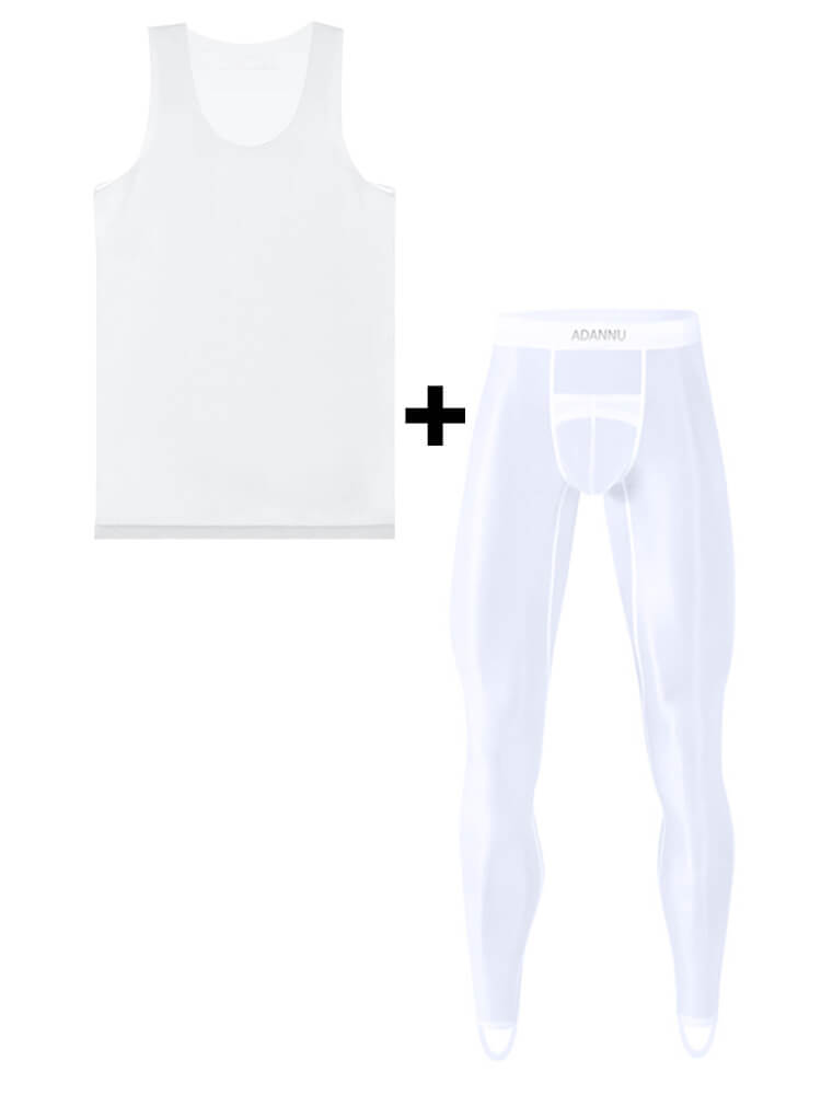 Men's Sexy Thin Sheer Vest Stirrup Pants Set