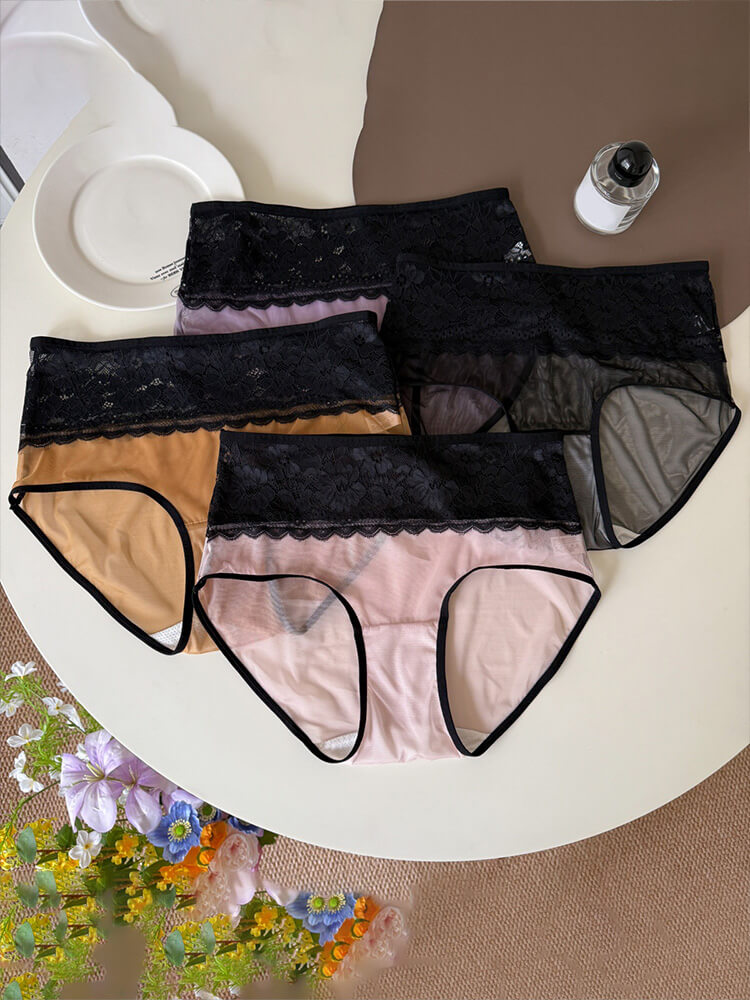 Men's Lace-Trimmed Mesh Panelled Thin Briefs