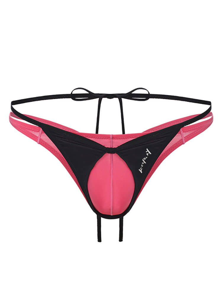 Men's Sexy Color-Blocked Double-Belted Large Pouches Thong