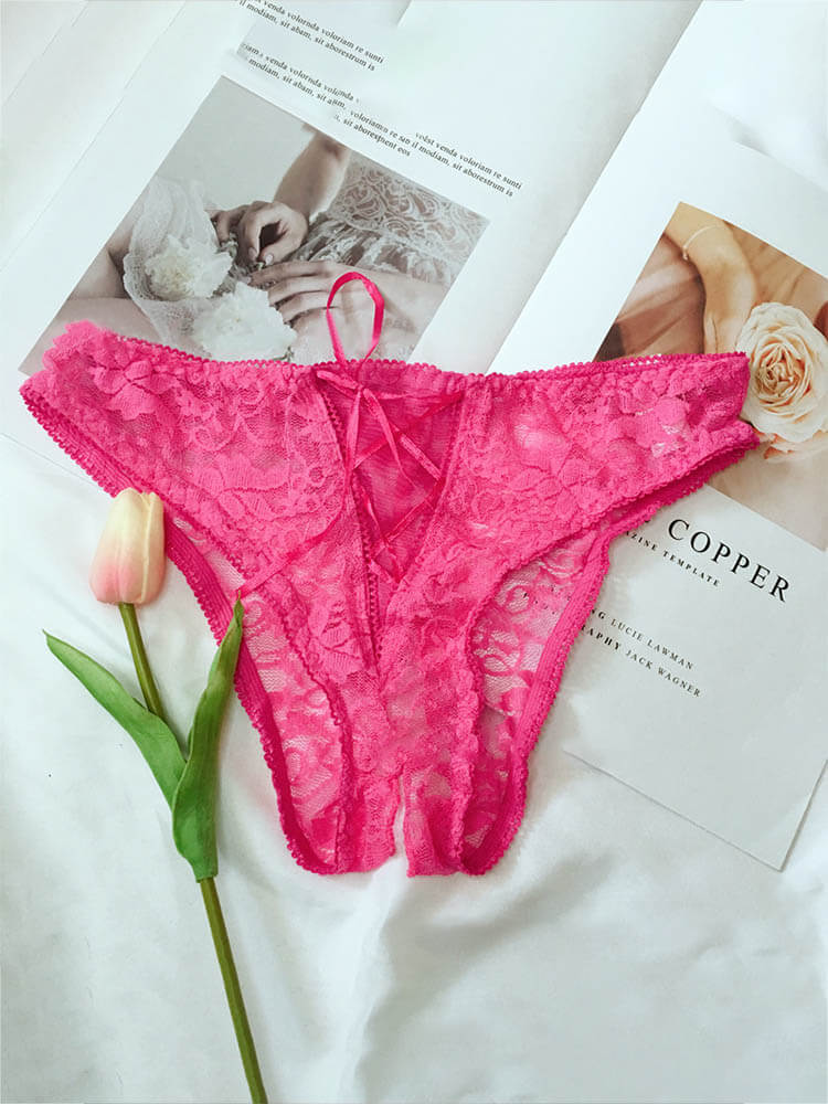 Sexy Lace See-Through Open-Crotch Briefs