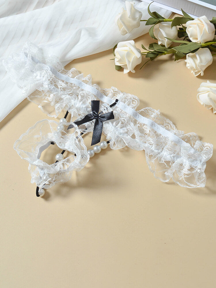 Men's Sexy Lace Trim Pearl Low-Rise Thong