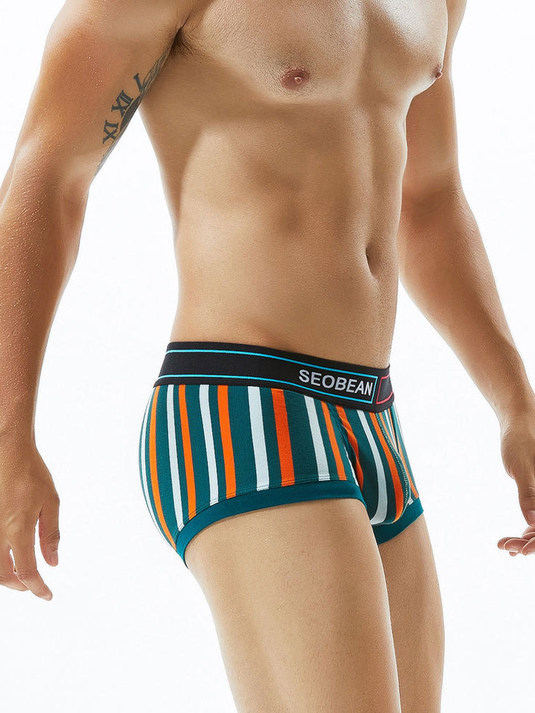 2 Pack Men's Colorful Striped U Convex Pouch Trunks