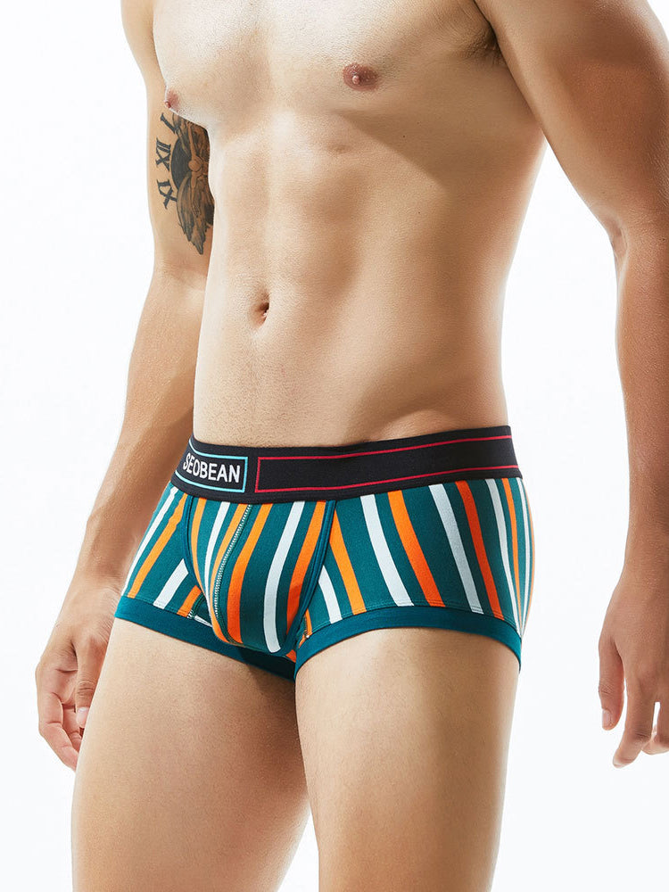 2 Pack Men's Colorful Striped U Convex Pouch Trunks