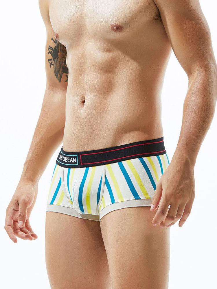 2 Pack Men's Colorful Striped U Convex Pouch Trunks