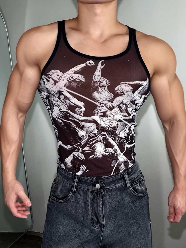 Men's American Mesh Ancient Greek Print Sports Vest