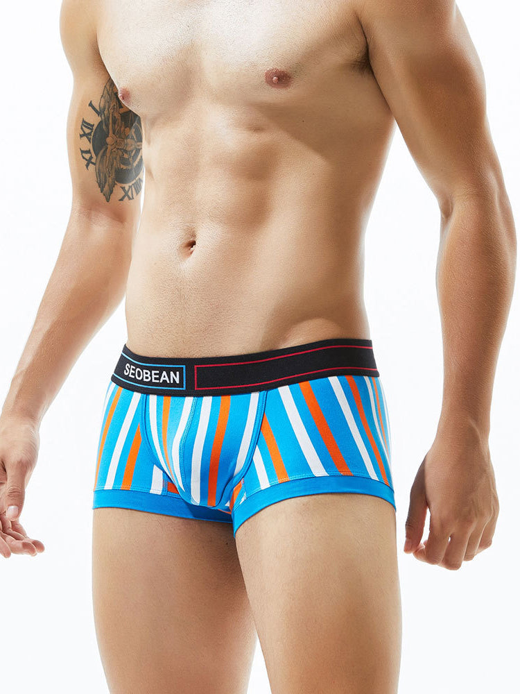2 Pack Men's Colorful Striped U Convex Pouch Trunks