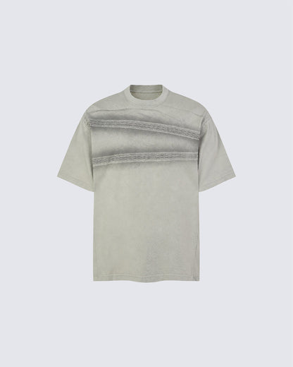 New Dark Gothic Lace Stripe Washed Boxy Tee