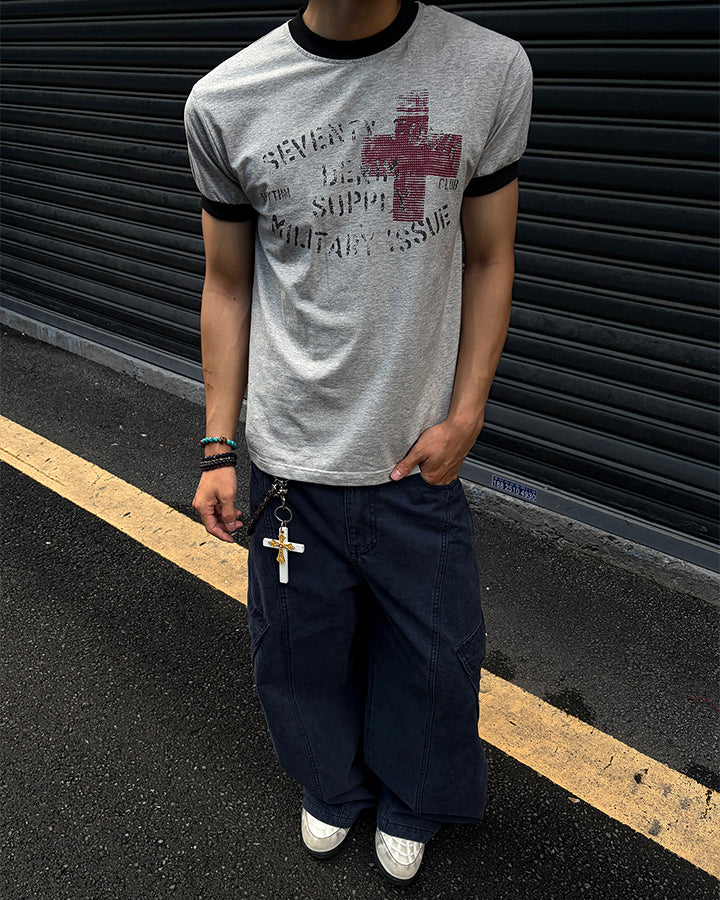 KIIKIO Vintage Contrast-Trim Graphic Tee
