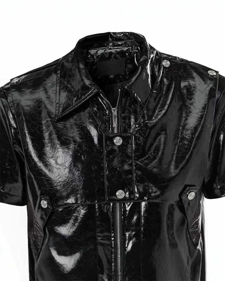 KIIKIO Gothic Glossy PU Cropped Zipper Shirt