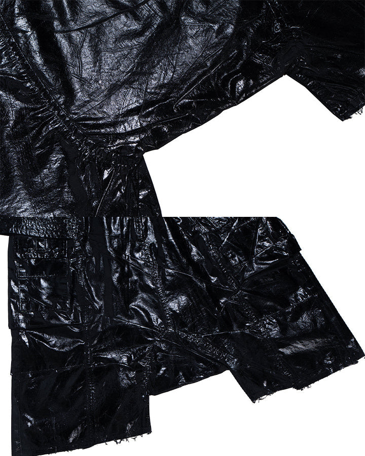 New Glossy Coated Gothic Cargo Denim Shorts
