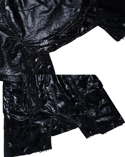 New Glossy Coated Gothic Cargo Denim Shorts