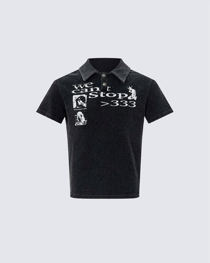 High Street Graphic Textured Washed New Polo T-Shirt