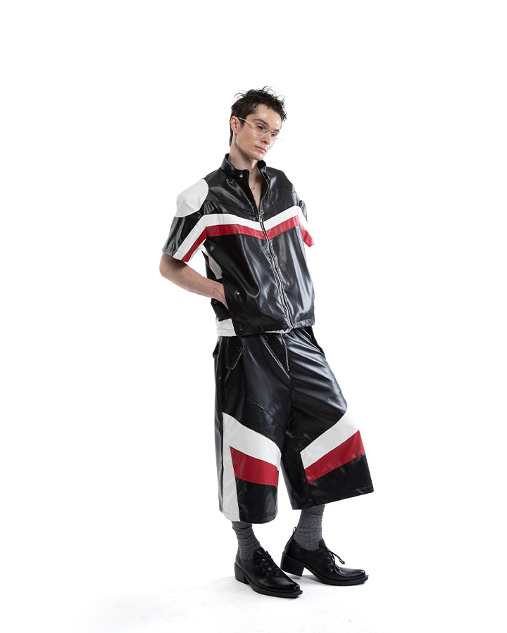 New Avant-Garde Racing Moto Contrast Panel PU Shirt