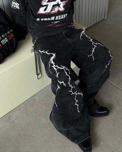 Washed Heavy Embroidery Denim Pants