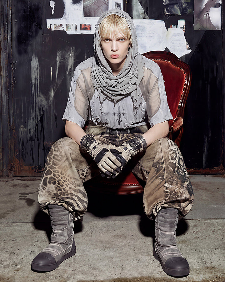 Leopard Double Animal-Texture Washed Wide-Leg Jeans