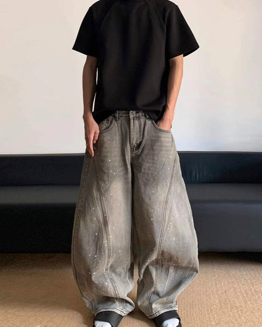 Vintage Paint Splatter Wide-Leg Jeans
