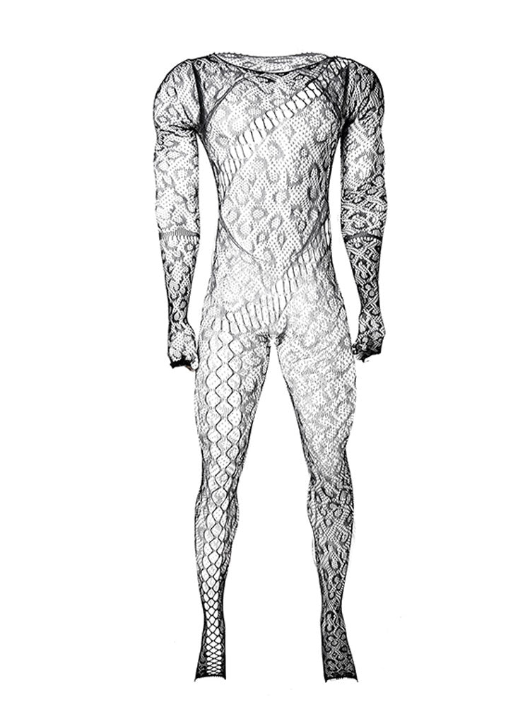 Men's Sexy Leopard See-Through Backless Bodysuit