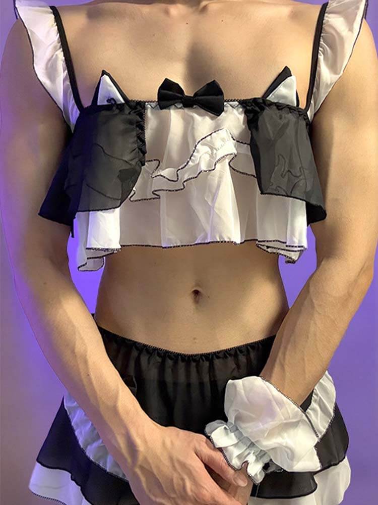 Men's Sexy Black and White Cat-Boy Cosplay Set
