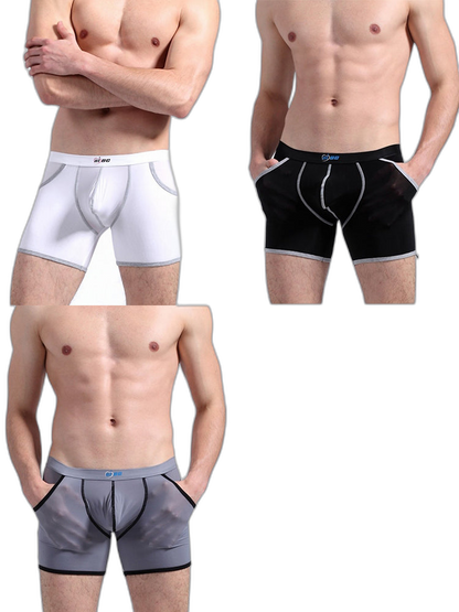 3 Pack Men's Long Leg Boxer Briefs Made of Ultra-Thin Ice Silk with Anti-Wear Elastic
