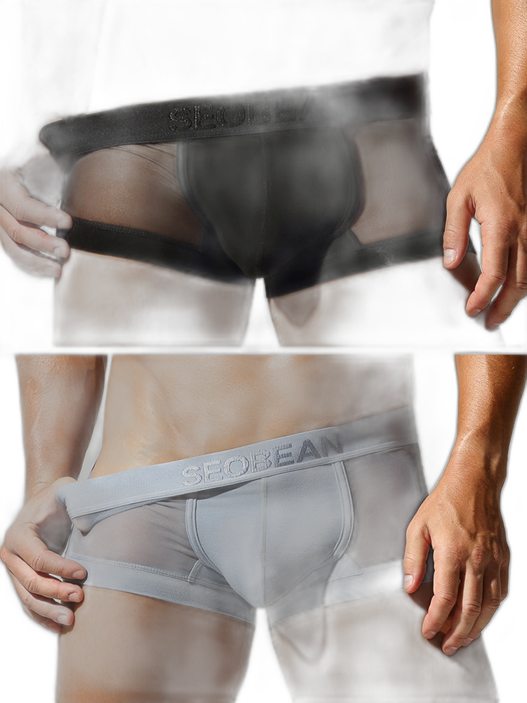 2 Pack Men's Stay-Put Fit Lightweight & Airy Solid Color Semi-Transparent Trunks
