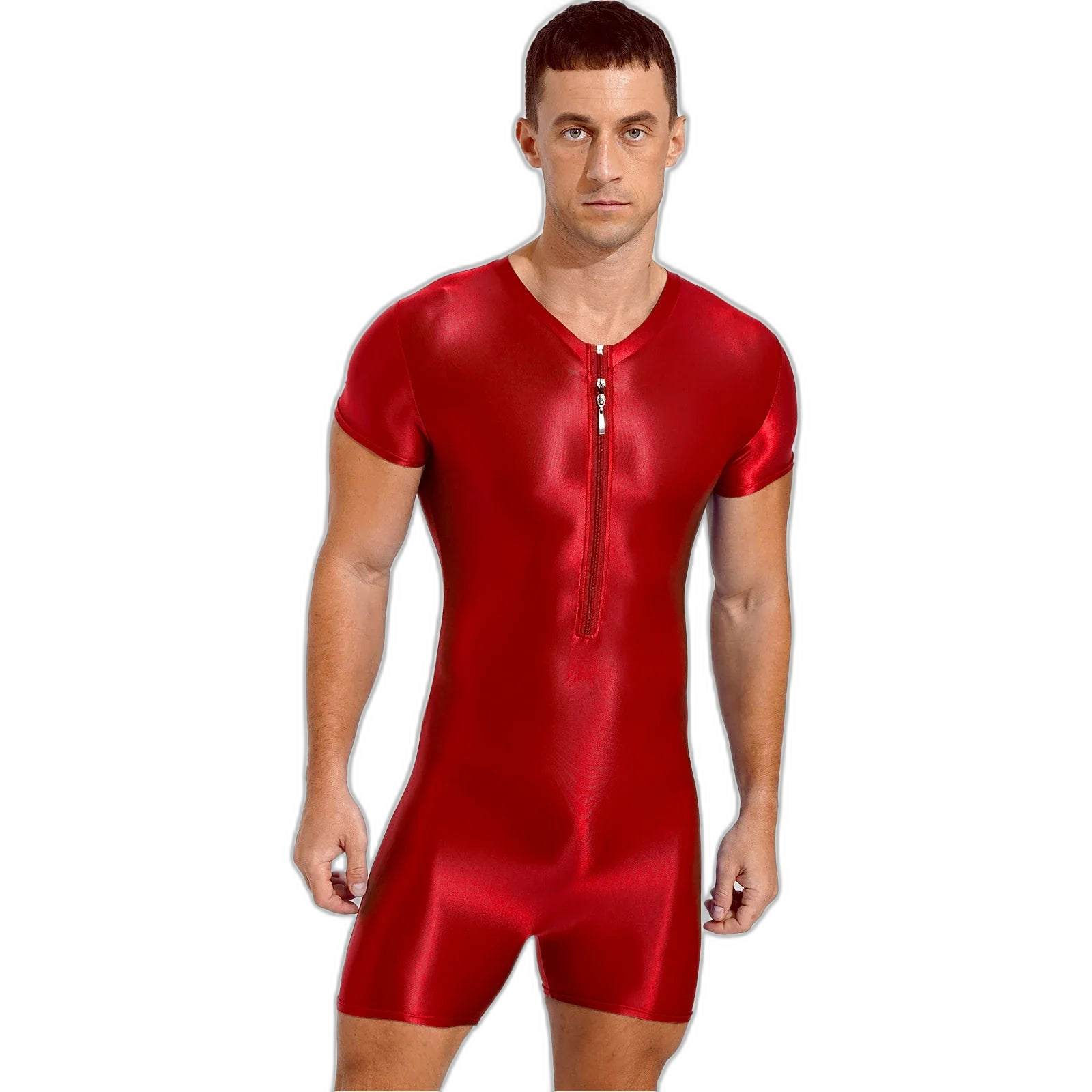 Neon Bold Glossy Zipper Men's Bodysuit