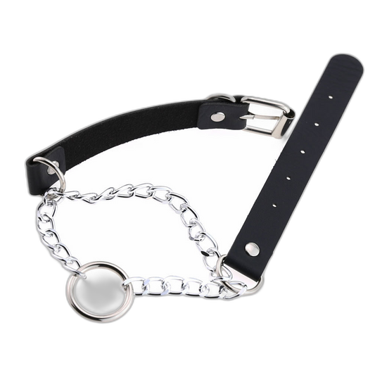 Chained O-Ring Leather Collar / Choker
