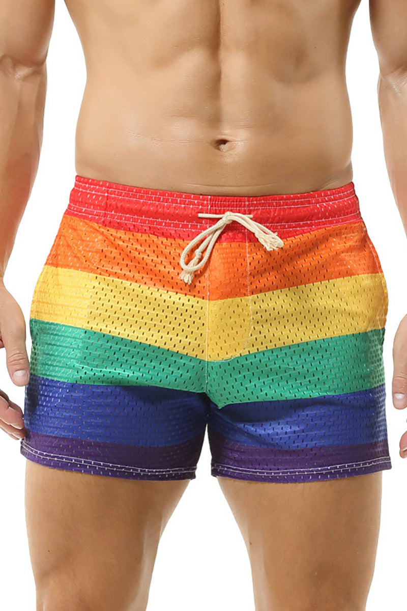 Rainbow Striped Hooded Tank Top Shorts Two-Piece Set
