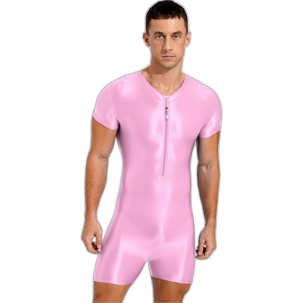 Neon Bold Glossy Zipper Men's Bodysuit