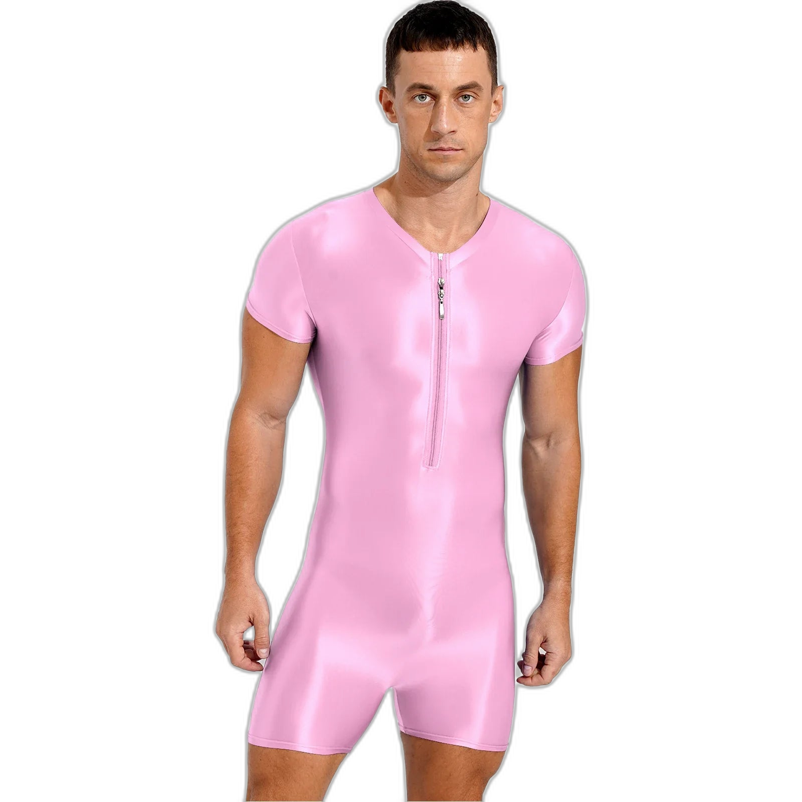 Neon Bold Glossy Zipper Men's Bodysuit