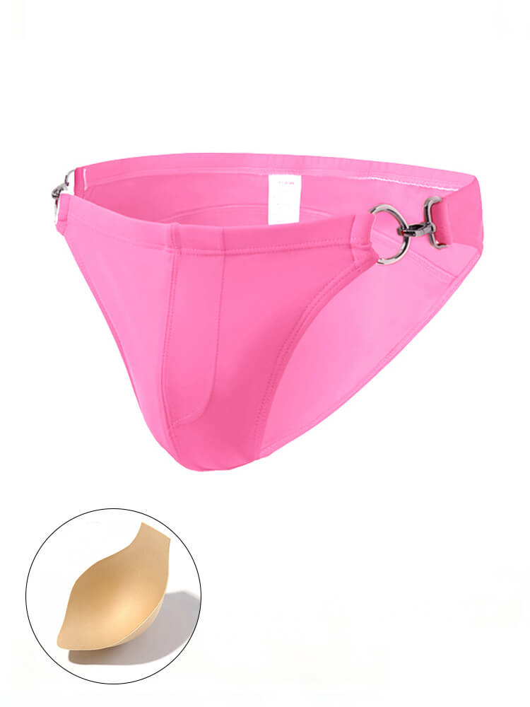 Men's Solid Color Metal Double Buckle Swim Bikini