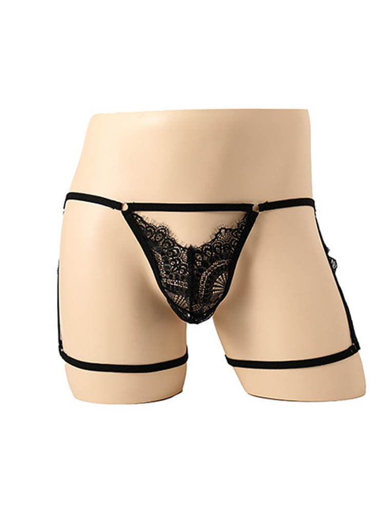 Men's Sexy Hollowed-Out Lace Leg Ring Thong