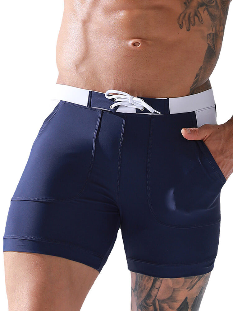 Men's Lace-Up Beach Pocket Swim Boxer Briefs