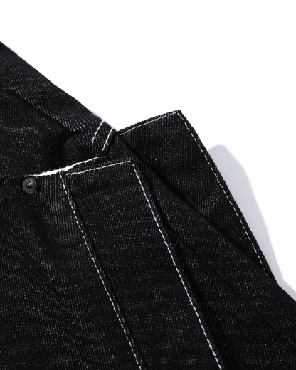 Contrast Stitching Wide-Leg Denim Shorts
