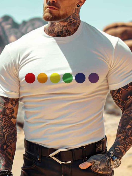 Men's Rainbow Dot Print Crew Neck Slim T-Shirt